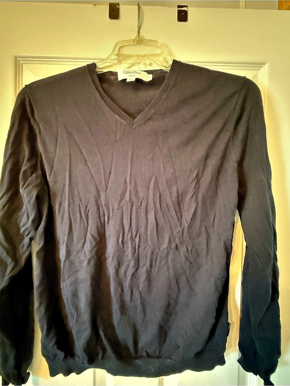 Calvin Klein Slim Fit V-Neck Sweater Women's Navy Large